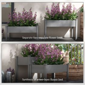 Gray 2-Tier Elevated Wooden Planter Box – Raised Garden Bed with Legs for Outdoor Plants