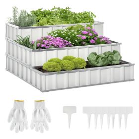 3 Tier Raised Garden Bed Outdoor Metal Patio Planter Box with Gloves,  4' x 4' x 2' for Backyard, Patio to Grow Vegetables, Herbs, and Flowers,