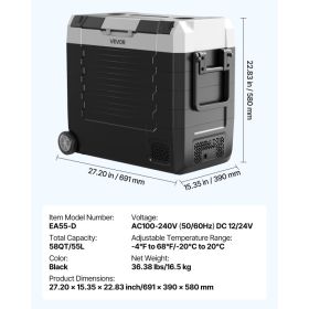Car Refrigerator, DC 12/24V AC100-240V Compressor Electric Cooler,  -4°F To 68°F Truck Refrigerator With APP Control, Wheels & Dual Zone, 58 QT C