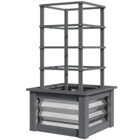 Wooden Raised Garden Bed with Trellis, Galvanized Planter Box Elevated Garden Bed for Garden, Patio, Gray