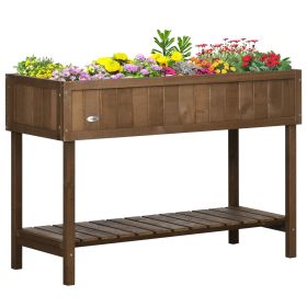 Elevated Planter Box Stand Wooden with 8 Slots and Shelf Dark Brown for Garden Space Efficiency