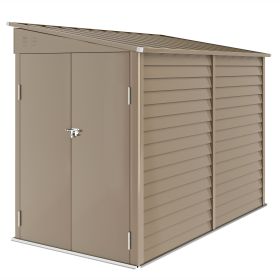 4.6' x 9' Outdoor Storage Shed, Lean to Garden Shed with Foundation Kit, Lockable Doors and Gloves for Patio, Lawn, Brown