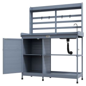 Wooden Potting Station with Sink, Tap, and Aluminum Top for Gardening Convenience Gray