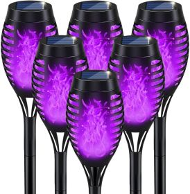 IkeeRuic Halloween Decorations Outdoor, Purple Halloween Solar Lights with Flickering Flame, Solar Torch Lights for Yard Decorations