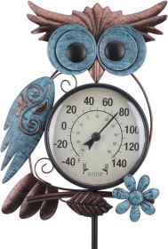 Outdoor Thermometer, 42 Inch Metal Owl Garden Stake Outside Wall Thermometer for Patio, Yard and Garden