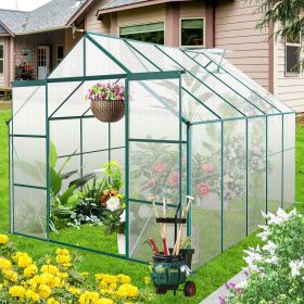 8x10FT Double Door Polycarbonate Greenhouse Raised Base and Anchor Aluminum Heavy Duty Walk-in Greenhouses for Outdoor Backyard in All Season,Gre