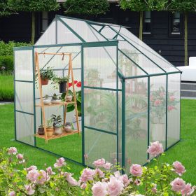 8X6FT-Green Double Door Polycarbonate Greenhouse Raised Base and Anchor Aluminum Heavy Duty Walk-in Greenhouses for Outdoor Backyard in All Seaso