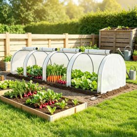 White Portable 13' L x 3' W x 2.5' H Tunnel Greenhouse – Garden Grow Tent with 4 Zipper Doors, Water/UV Protected PE Cover