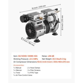 Pond Aerator,5.2CFM 3/4 HP Air Compressor, Lake Aerator For Ponds Up To 3 Acres, Overheat Protection & Anti-Backflow Valve, 550W Powerful Motor, (Option: default)