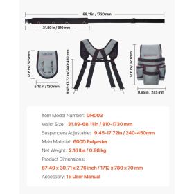 Tool Belt, 22 Pockets Tool Pouch With Suspenders For Men, Heavy Duty Adjustable Utility Belt Bag Suspenders For Electrician, Carpenter, Construct (Option: default)