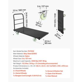 Heavy Duty Platform Truck, 2000 Lbs Capacity, Industrial Steel Flatbed Cart With Swivel Wheels And Handle, Platform Hand Push Truck Dolly, Easy S (Option: Black)
