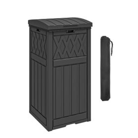 38 Gallon Outdoor Trash Can, Waterproof Resin Garbage Bin With Lid & Drip Tray For Porch Backyard Patio, Black  Shipment From Walmart (Option: default)