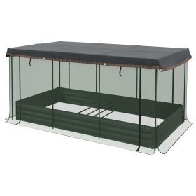 Galvanized Steel Planter Box with Crop Cage and Shade Cloth, Raised Garden Bed for Flowers, Veggies and Herbs, Gray (Option: Dark Gray-1190x360x140 mm)