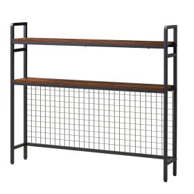 Desktop Bookshelf 3-Tier Countertop Storage Hutch With Grid Black, For Computer Desk, Metal Frame And Wooden Shelf, With Non-Slip Feet Pads, Desk (Option: default)