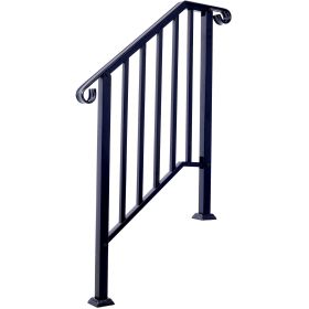 Handrails For Outdoor Steps, Fit 2 Or 3 Steps Outdoor Stair Railing, Picket 2 Wrought Iron Handrail, Flexible Porch Railing, Black Transitional H (Option: Black)