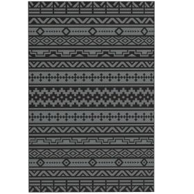 Reversible Outdoor Rug, Waterproof Plastic Straw With Carry Bag, 6 X 9, Black & Gray Geometric Wall (Option: Black)