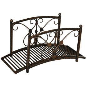 3.3' Metal Garden Bridge, Decorative Classic Footbridge Pond Bridge with Safety Railings for Backyard Garden Creek, Rust Brown (Option: Brown-1060x160x560 mm)