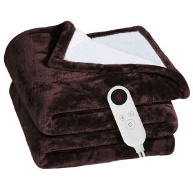 1Pc Electric Heated Flannel Throw Heated Blanket With 6 Heat Settings 1-8 Hours Auto Off Washable For Home Office Usage 59x50in (Option: Coffee)