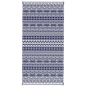 Reversible Outdoor Rug, Waterproof Plastic Straw With Carry Bag, 9 X 18, Blue & White Geometric Wall (Option: Blue)