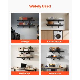 2-Tier Heavy Duty Wall Garage Shelving, 1.64 X 4 Ft Steel Wall Mounted Shelving Unit, 19.68 X 48 Inch Per Shelf Floating Storage Metal Rack For G (Option: Black)