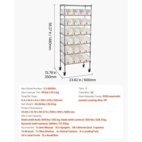 7-Tier Rolling Bin Storage Rack, 24 Small Bins, Bin Rack Storage Steel Wire Shelving System With Wheels, Mobile Tool Organizer For Garage, Wareho (Option: default)