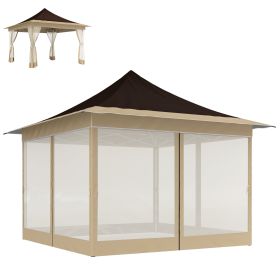 12 X 12 Ft. Canopy Tent With Mesh Netting, Up Tent With Carry Bag For Garden, Patio, Brown (Option: Brown)