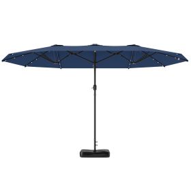 Garden Parasol 14.4ft Double-Sided Sun Umbrella With Base, Patio Parasol With LED Solar Lights, Navy Blue (Option: Navy Blue)