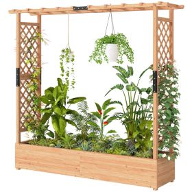 Wooden Planter Box with Trellis, Hanging Roof and Drainage Holes for Climbing Plants, Vegetables, Herbs and Flowers (Option: Natural Wood-1145x270x440 mm)