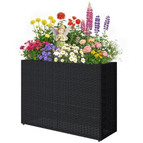 Tall Rectangular Planter with Removable Liner, Holes, PE Wicker Large Planter Box for Indoor Outdoor Plants, Black (Option: Black-830x110x600 mm)