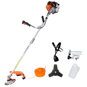 52cc Weed Wacker Gas Powered,3 In 1 Multifunction, String Trimmer, 8 Inch Weed Wacker Attachments Heads,10 Metal 3T Blade,Rubber Handle , Shoulde (Option: Orange)