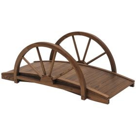 3.3ft Wooden Garden Bridge Arc Footbridge with Half-Wheel Style Railings & Solid Fir Construction, Stained Wood (Option: Stained Wood Color-450x130x1060 mm)