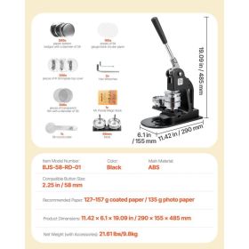 Button Maker Machine, 2.25 In, Pin Maker Machine With 500pcs Button Parts, Circle Cutter, Hex Wrenches And Magic Book, Ergonomic Handle, For DIY (Option: Black)