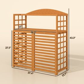 Outdoor Air Conditioner Fence Privacy Screen, Wood AC Fence Potting Table With Shelves For Patio, Light Brown (Option: Brown)