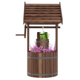 Wood Wishing Well for Outside with Hanging Bucket, Wishing Well Planter with Drain Hole for Garden Patio, Carbonized (Option: Carbonized-720x190x450 mm)