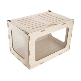 Wooden Hamster Cage 23.8"x15.9"x15.9" 270° Viewing Hamster Habitat, Chewproof Small Animal Cage With Openable Top, Large Pet House Wood Enclosure (Option: default)