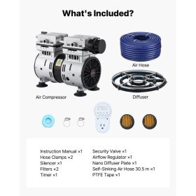 Pond Aerators, 5.2CFM Aeration System For Lake Up To 3 Acres, 3/4 HP Air Compressor, 1 Diffuser & 100' Weighted Tubings, Aeration Pump For Outdoo (Option: default)