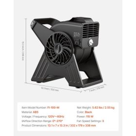 Blower Fan, 13 In Portable Utility Floor Fan, 300 CFM, 3 Speeds, Multi-Angle Airflow, Lightweight Portable High Velocity Air Mover, For Drying, D (Option: Black)