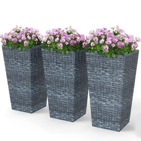 Tall Planters For Outdoor Plants Set Of 3, 24 In Taper Planters With Drainage Holes, Rattan Decor Plant Pots For Indoor Outdoor Front Porch Patio (Option: Gray)