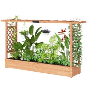 Wooden Planter Box with Trellis, Hanging Roof and Drainage Holes for Climbing Plants, Vegetables, Herbs and Flowers (Option: Natural Wood-1190x175x485 mm)