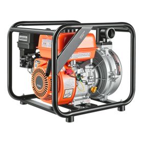 Gas Powered Water Pump, 2 In, 128 GPM 6HP Semi Trash Water Transfer Pump Portable, Gasoline Engine With 25 Ft Discharge Hose, Heavy Duty Frame, C (Option: default)
