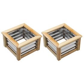 Raised Garden Beds Set of 2, Metal and Wood Combined Planter Box, for Growing Flowers, Herbs and Vegetables (Option: Natural, Silver-550x345x215 mm)
