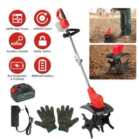 21V Electric Cordless Electric Soil Cultivator - 550W High Power 300RPM, 4-Blade 16 Steel Tines , 4000mAh Battery + Battery Display, Safety Prote (Option: 28753157)