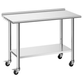 Stainless Steel Work Table, 24x48 Inch Food Prep Table With Wheels, Commercial Kitchen Workstation With Adjustable Undershelf, Metal Heavy Duty U (Option: default)