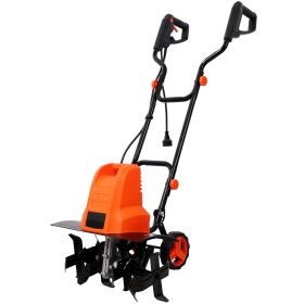 13.5AMP Electric Tiller,120V 60HZ,18-Inch Width 9-Inch Depth Corded Powerful Tiller,With 24 Steel Tines,Adjustable Wheels,for Garden Lawn Yard (Option: BlackOrange)