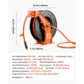 Retractable Air Hose Reel, 3/8 Inch X 50 FT Rubber Air Hose Max 300PSI, Auto Rewind Air-Compressor Hoses Reel With 5 Ft Lead In, Ceiling/Wall Mou (Option: Black)