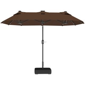 Double-sided Outdoor Patio Umbrella With Solar Lights And Base, Dining Table Umbrella Push Button Tilt, Coffee (Option: Coffee)
