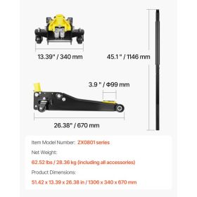 Low Profile Floor Jack, 2 Ton (4400 Lbs) Capacity, Steel Racing Floor Jack With Dual Pistons Quick Lift Pump, Hydraulic Trolley Car Lift For Spor (Option: default)