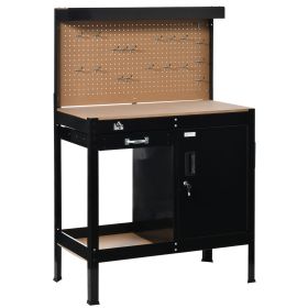 Multipurpose Workbench, Workshop Tool Table with Slide Drawer. Peg Board, Storage Cabinet with Keys (Option: Black-1190x580x125 mm)