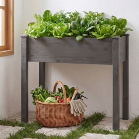 Bed - Cedar Planter With Non-Woven Liner, Bottom Drainage, 30-Inch Height, 34 X 18 X 30 In Sizes For Outdoor Plants Gray  Shipment From Walmart (Option: default)