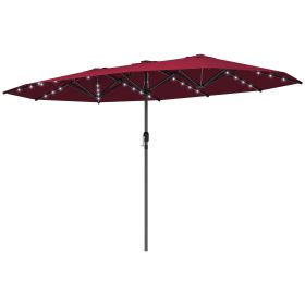 Garden Parasol, Double-Sided Sun Umbrella With LED Solar Lights, Patio Parasol For Outdoor, Wine Red (Option: Red)
